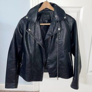 Black Leather-Look Moto-Style Jacket - Women's Size US 6